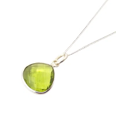Harfi Women's Green / Silver Sterling Silver Shiny Green Peridot August Birthstone Charm Necklace In Multi