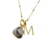 Harfi Women's Grey / Gold Gold Vermeil Plated Herkimer Diamond April Birthstone Statement Initial Necklace In Multi