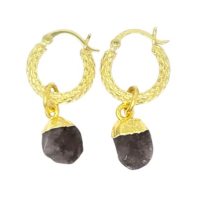 Harfi Women's Grey / Gold Raw Herkimer Diamond April Birthstone Huggie Hoops Gold Vermeil Plated Gemstone 