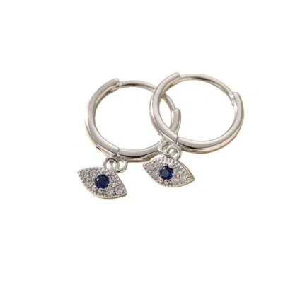 Harfi Women's Minimalist Small Evil Eye Charm Dainty Hoop Sterling Silver Earrings