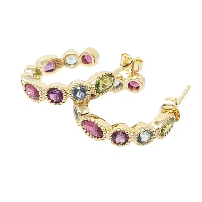 Harfi Women's Multicolour Gemstone Gold Plated Hoop Earrings