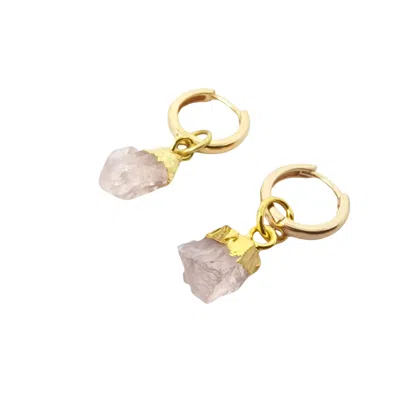Harfi Women's Orange Raw Rose Quartz October Birthstone Gold Plated Huggies