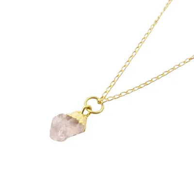 Harfi Women's Orange Raw Rose Quartz October Birthstone Gold Plated Necklace
