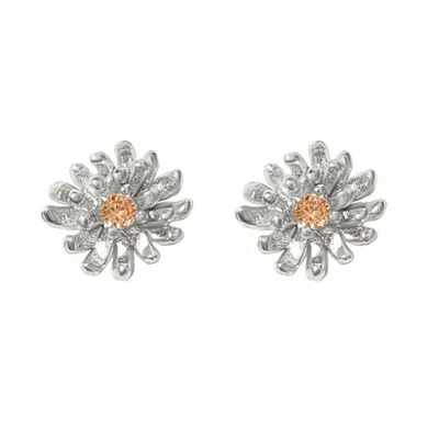 Harfi Women's Orange / Silver Citrine November Birthstone Chrysanthemum Birthflower Sterling Silver Stud E In Multi