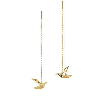 Harfi Women's Origami Crane Japanese Threader Gold Plated Earrings
