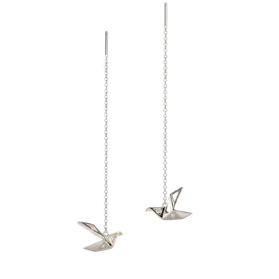 Harfi Women's Origami Crane Japanese Threader Sterling Silver Earrings