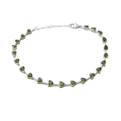 Harfi Women's Peridot August Birthstone Heart Tennis Sterling Silver Bracelet