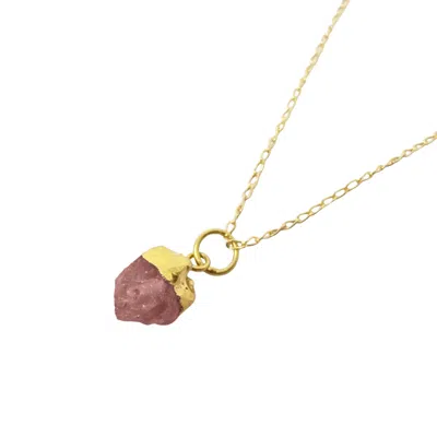 Harfi Women's Pink / Gold Raw Pink Tourmaline October Birthstone Gold Plated Charm Necklace In Multi