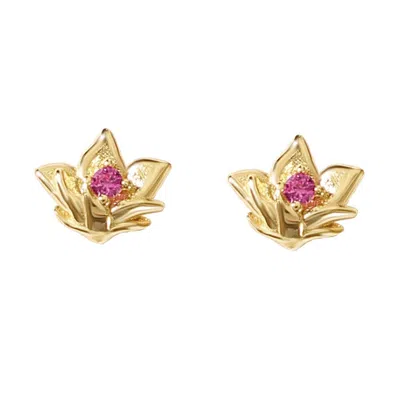 Harfi Women's Pink / Gold Ruby July Birthstone Larkspur Birthflower Gold Plated Stud Earrings