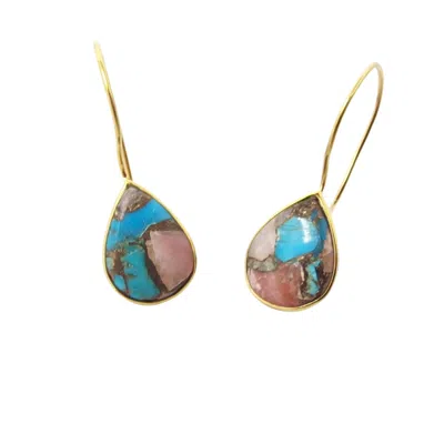 Harfi Women's Pink Opal Turquoise Gold Vermeil Wire Drop Gemstone Crystal Earrings