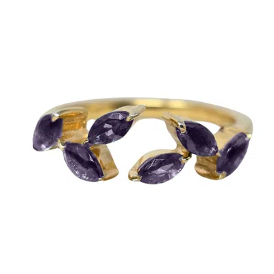 Harfi Women's Pink / Purple / Gold Gold Vermeil Open Leaf Ring With Amethyst Gemstones