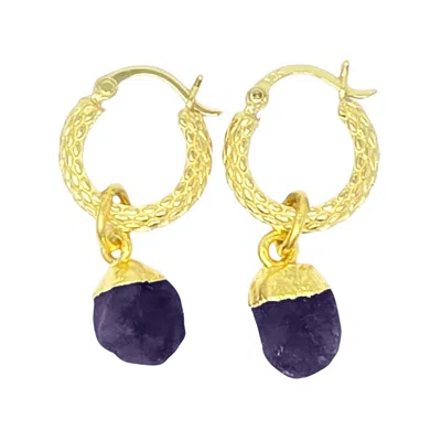 Harfi Women's Pink / Purple / Gold Raw Amethyst February Birthstone Huggie Hoops Gold Vermeil Plated Gemst