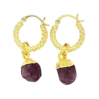 Harfi Women's Pink / Purple / Gold Raw Ruby July Birthstone Huggie Hoops Gold Vermeil Plated Gemstone Earr