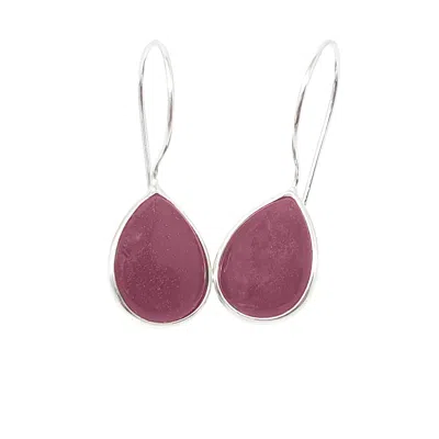 Harfi Women's Pink / Purple / Red Ruby July Birthstone Dangle Drop Silver Earrings In Burgundy