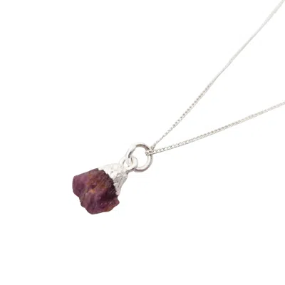Harfi Women's Pink / Purple / Silver Raw Ruby Sterling Silver July Birthstone Necklace