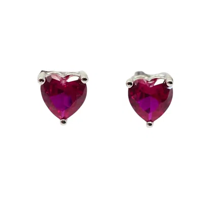 Harfi Women's Pink / Purple / Silver Ruby Heart Sterling Silver Stud Gemstone Earrings