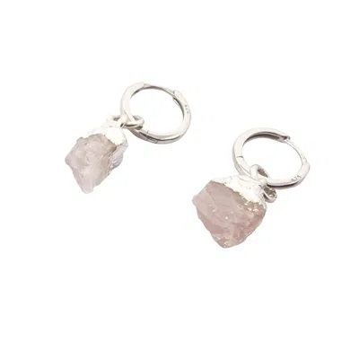 Harfi Women's Pink Raw Rose Quartz Sterling Silver Round Huggies