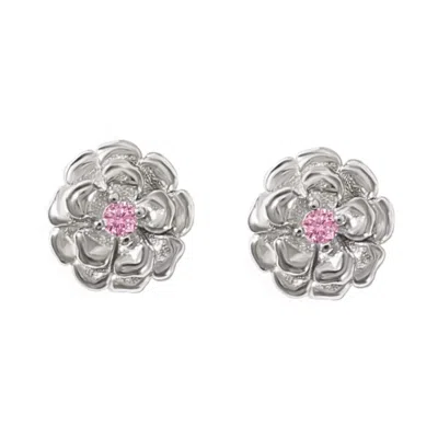 Harfi Women's Pink / Silver Pink Toumaline October Birthstone Marigold Birthflower Sterling Silver Stud Ea In Multi