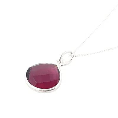 Harfi Women's Pink / Silver Ruby July Birthstone Sterling Silver Pendant Charm Necklace In Multi