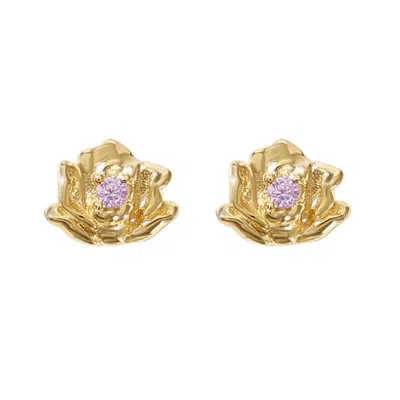 Harfi Women's Purple / Gold Alexandrite June Birthstone Rose Birthflower Gold Plated Stud Earrings