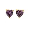 Harfi Women's Purple / Gold Amethyst Heart February Birthstone Stud Earrings In Multi