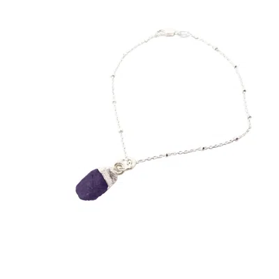 Harfi Women's Raw Amethyst February Birthstone Silver Charm Bracelet