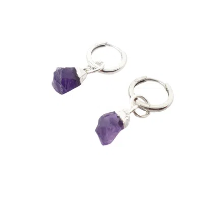 Harfi Women's Raw Amethyst February Birthstone Sterling Silver Huggies
