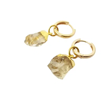 Harfi Women's Raw Citrine November Birthstone Gold Plated Huggies