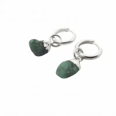 Harfi Women's Raw Emerald May Birthstone Sterling Silver Huggies