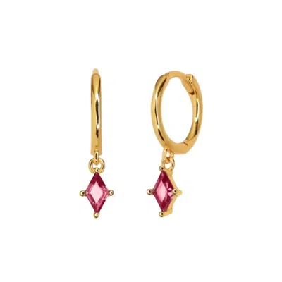 Harfi Women's Red / Gold Delicate Ruby July Birthstone Dangle Hoop Earrings In Multi