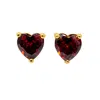 Harfi Women's Red / Gold Garnet Heart January Birthstone Stud Earrings In Multi