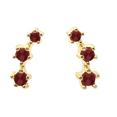 Harfi Women's Red / Gold Garnet January Birthstone Climber Stud Earrings