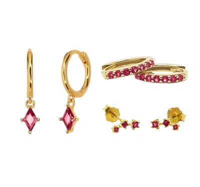 Harfi Women's Red / Gold July Birthstone Ruby Earrings Gift Set For Her In Multi