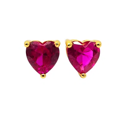Harfi Women's Red / Gold / Pink Ruby Heart July Birthstone Stud Earrings In Multi