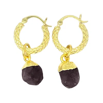 Harfi Women's Red / Gold Raw Garnet January Birthstone Huggie Hoops Gold Vermeil Plated Gemstone Earrings