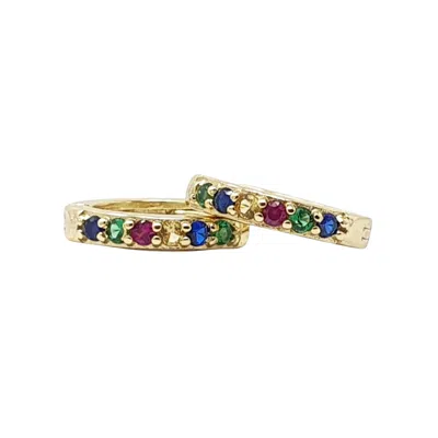 Harfi Women's Red / Green / Blue Sapphire Emerald Citrine Ruby Gemstone Gold Plated Huggie Hoops In Multi