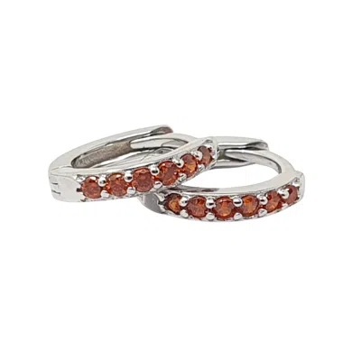 Harfi Women's Red / Silver Garnet January Birthstone Small Silver Huggie Hoops In Multi