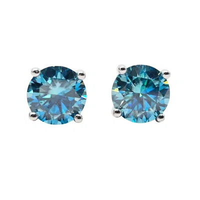 Harfi Women's Silver / Blue Aquamarine Moissanite Crystal Sterling Silver Earrings In Multi