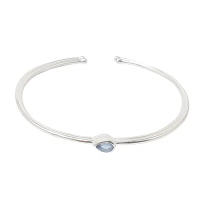 Harfi Women's Silver / Blue Minimalist Sterling Silver Blue Topaz December Birthstone Bangle Bracelet In Multi