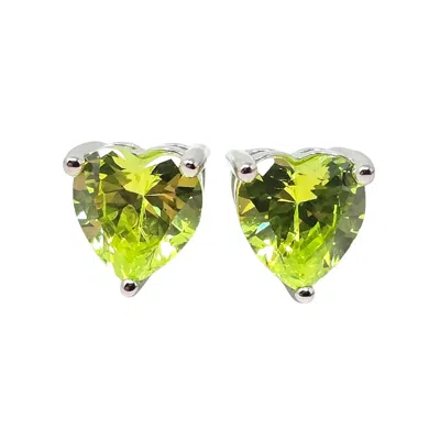 Harfi Women's Silver / Green Peridot Heart Sterling Silver Stud Gemstone Earrings In Multi