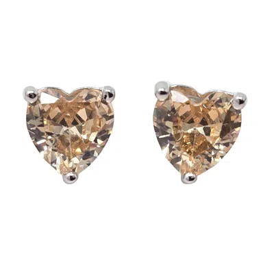 Harfi Women's Silver / Orange Citrine Heart Sterling Silver Stud Gemstone Earrings In Multi
