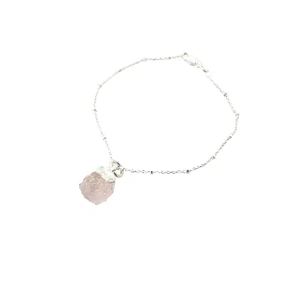 Harfi Women's Silver / Orange Raw Rose Quartz Birthstone Sterling Silver Bracelet In Multi