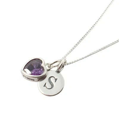 Harfi Women's Silver / Pink / Purple Mini Initial And Heart Amethyst February Birthstone Charm Sterling Si