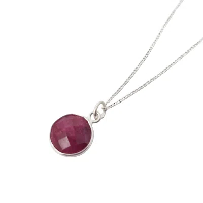 Harfi Women's Silver / Pink Sterling Silver Plated Round Pink Ruby Necklace In Multi