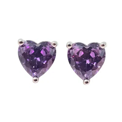 Harfi Women's Silver / Purple Amethyst Heart Sterling Silver Stud Gemstone Earrings In Multi