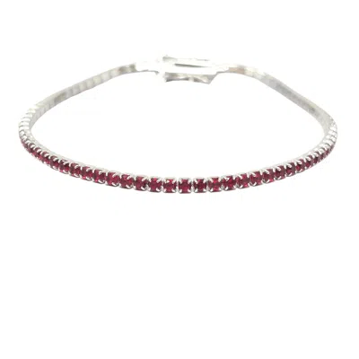 Harfi Women's Silver / Red Garnet Gemstone Silver Tennis Bracelet