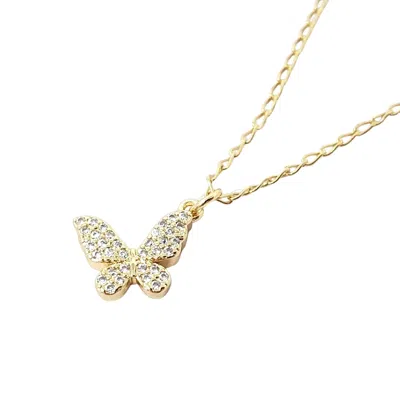 Harfi Women's Small Butterfly Micro Pave Gold Plated Charm Necklace