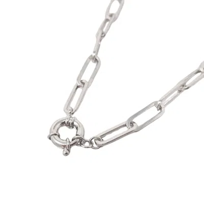 Harfi Women's Statement Rhodium Filled Silver Paperclip Link Necklace