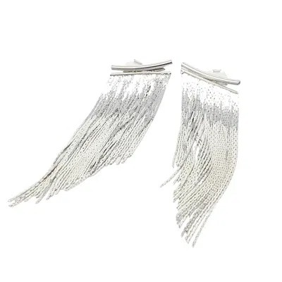 Harfi Women's Statement Silver Waterfall Party Tassel Earrings