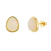 Harfi Women's White / Gold Fiery Moonstone Pear Shaped Stud Gold Plated Earrings